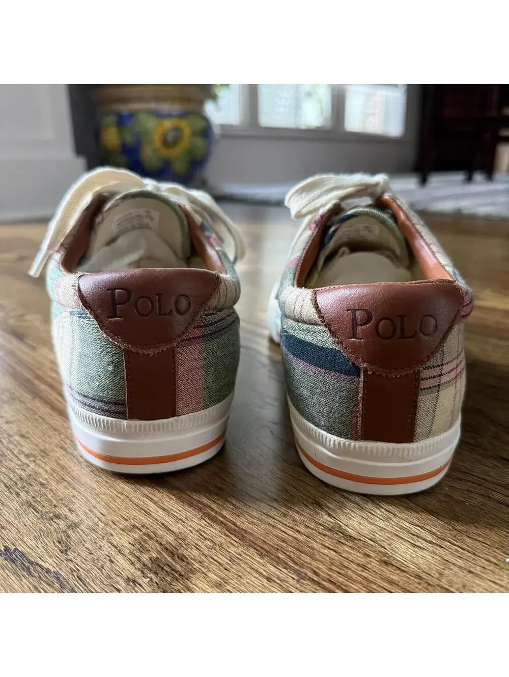 👟 Polo Ralph Lauren Vaughn Madras Plaid Canvas Sneakers Size 10D